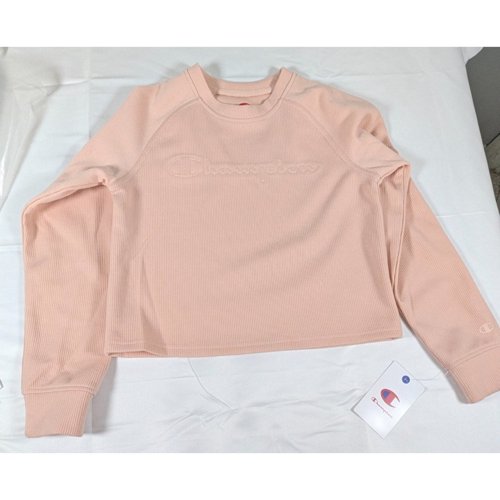 Champion Girls Ribbed Cropped Sweatshirt Peach Pink Size M 10/12 NWT Pullover